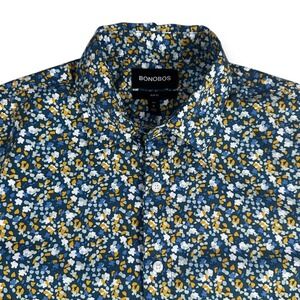Bonobos Mens Slim Fit Short Sleeve Button Down Shirt Floral Blue Yellow Size M